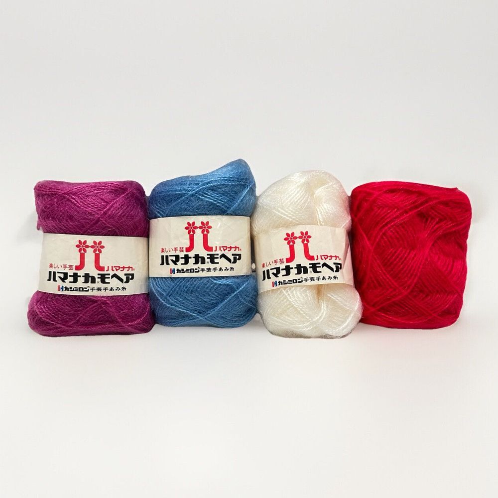 Hamanaka Mohair Yarn Set Of 4 pink, blue, white, and red NEW Made In Japan